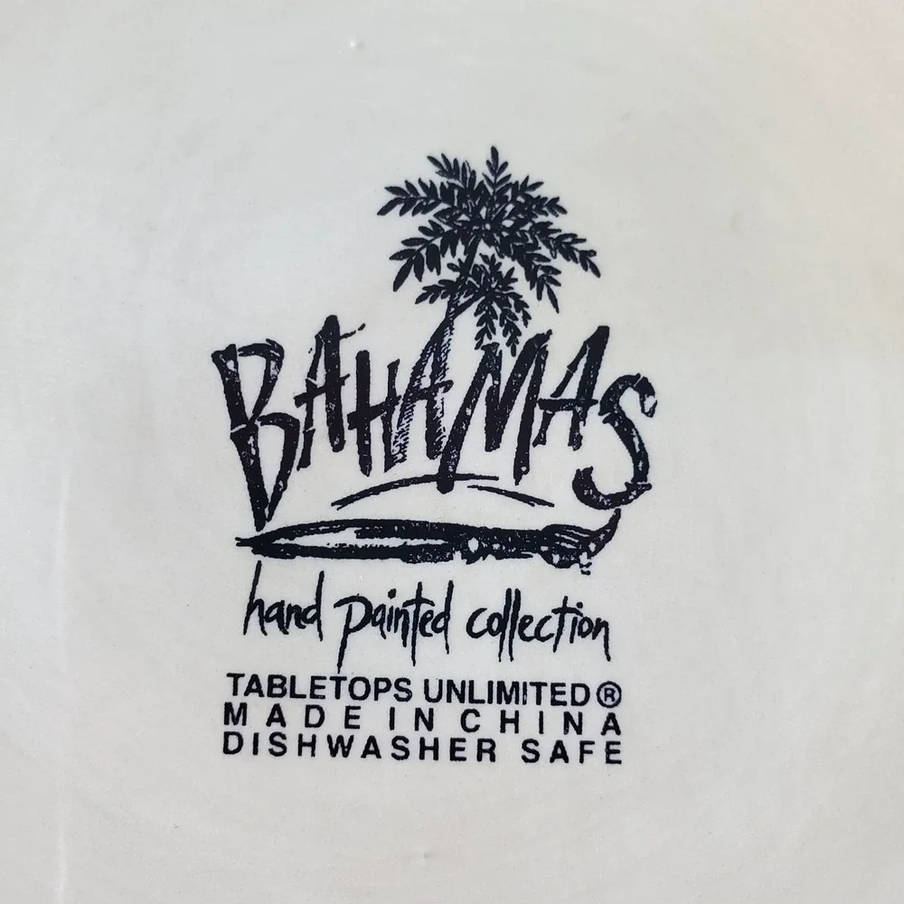 Tabletops Unlimited Bahamas Hand Painted Palm Tree Dinner Plates Set of 4 11in